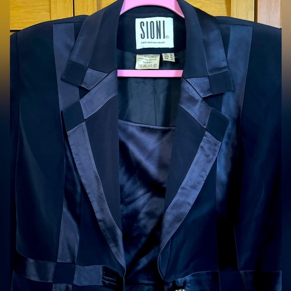 Sioni Navy Blue Designer Rhinestone Button Luxury Glamorous Blazer, Jacket, Sz 8 - Picture 8 of 12